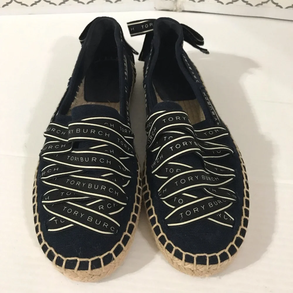 Tory Burch Navy Espadrille Slip-On Flat Size 7-EUC
